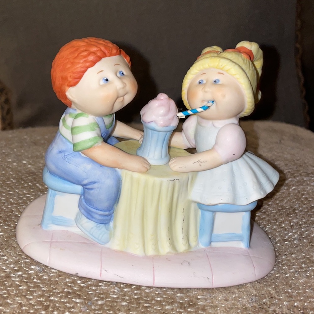 Vintage Cabbage Patch Kids Figurine Sharing a Soda Cream 1984